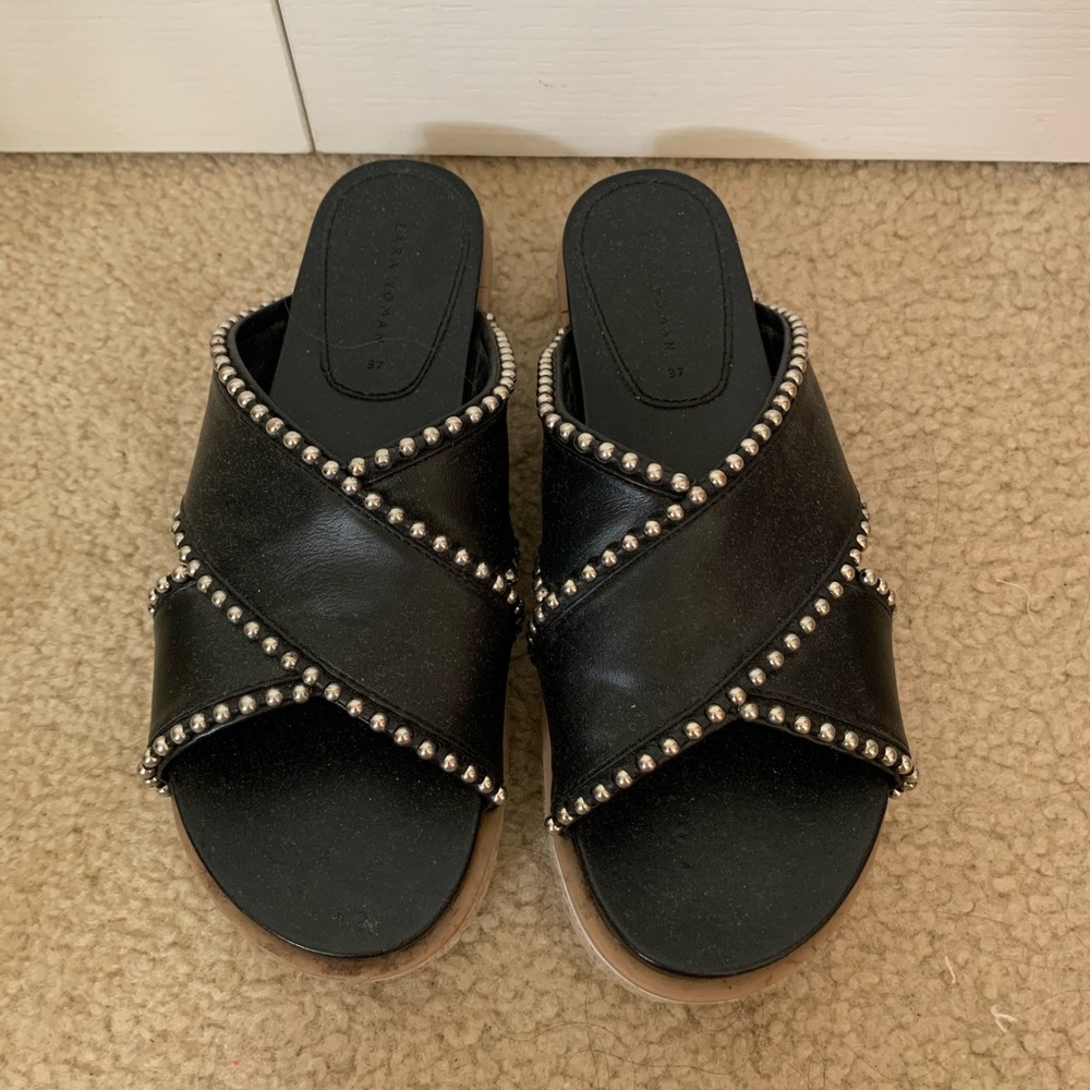 Zara platform espadrilles black cross sandals